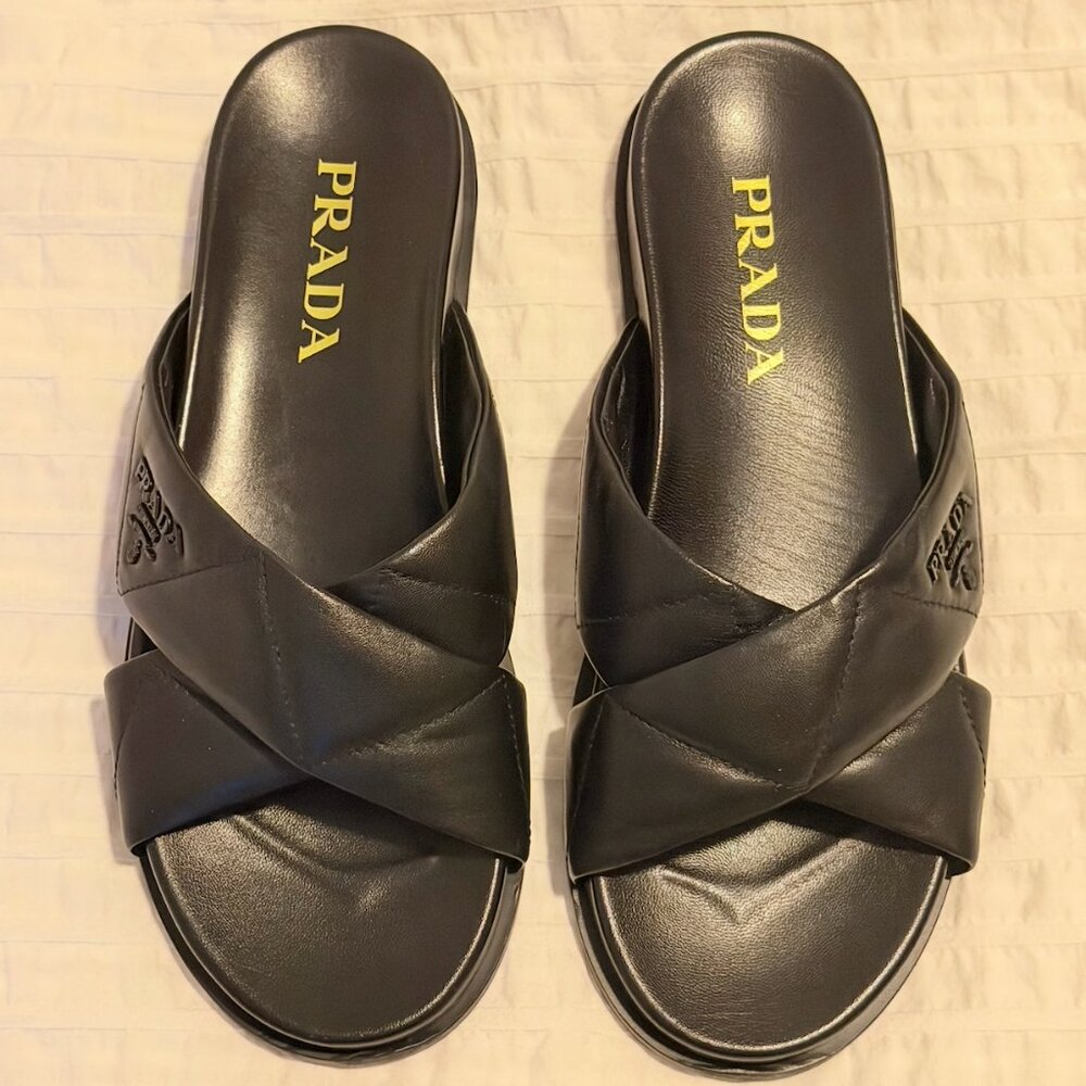 Prada - Quilted Crossband Nappa Leather Sandals - Black